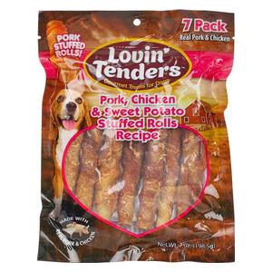 Lovin' Tenders Pork, Chicken, & Sweet Potato Stuffed Rolls Recipe Dog Treats  Specialty Products